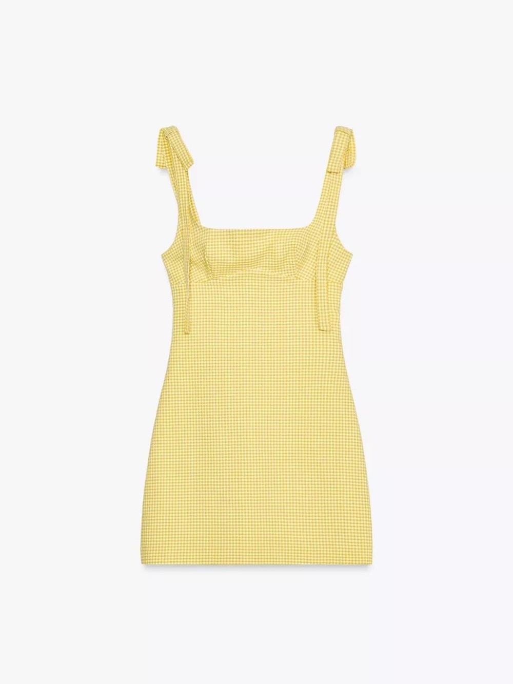 Zara Yellow Gingham Tie-Shoulder Mini Dress